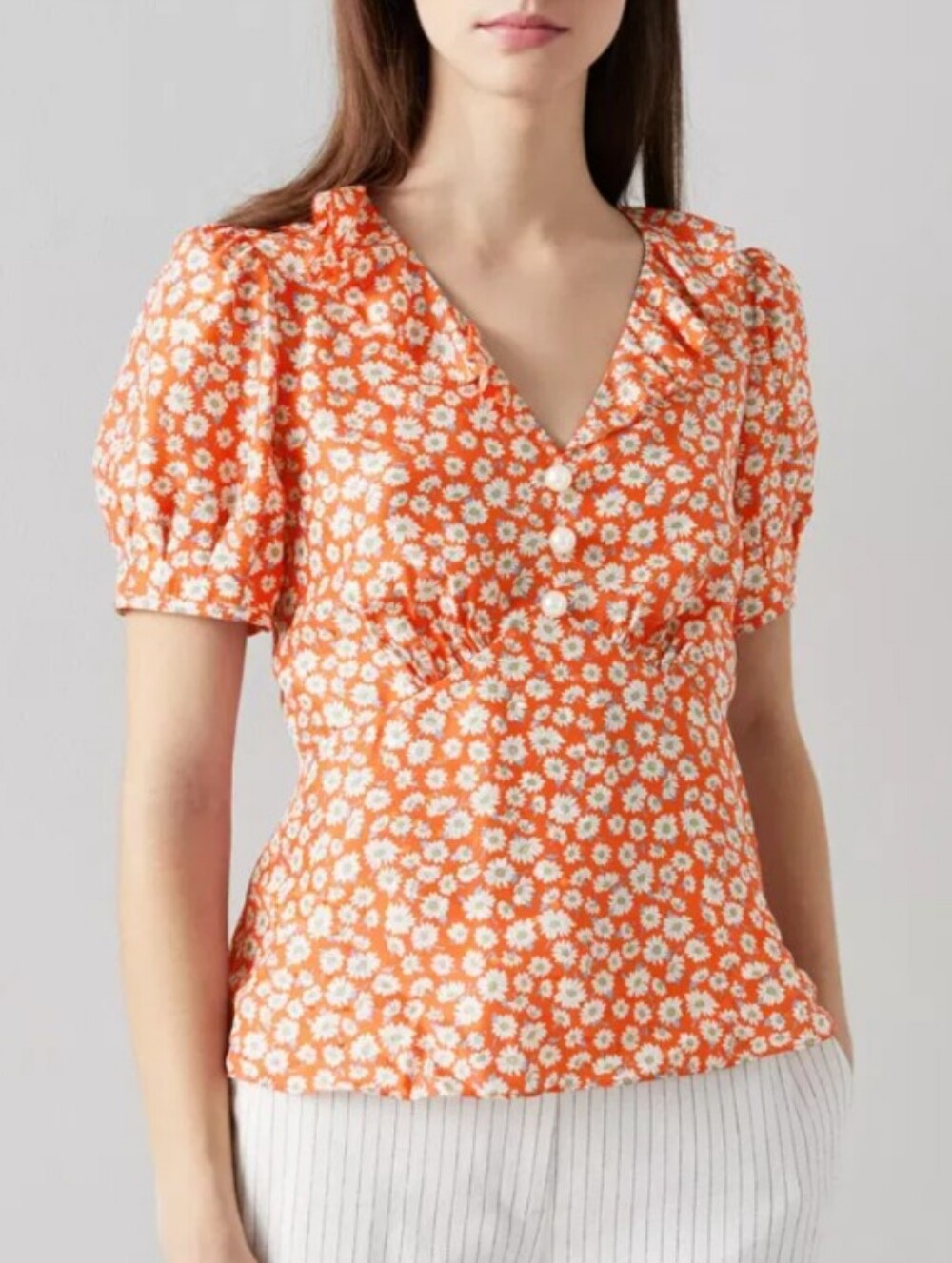 L.K. Bennett Julien Floral Silk Blend Blouse Pearl Detail